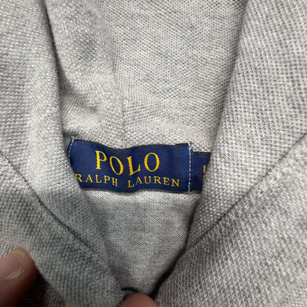 Polo Ralph Lauren Men's Piqué Hoodie Gray Big Pony #3 Sleeve Cotton Knit Large - Picture 2 of 4